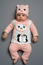 4 PCS Light Pink Autumn and Winter Baby Cartoon Face Print Shirt + Pant + Cap & Bib Set, Perfect for Outdoor SD6415D